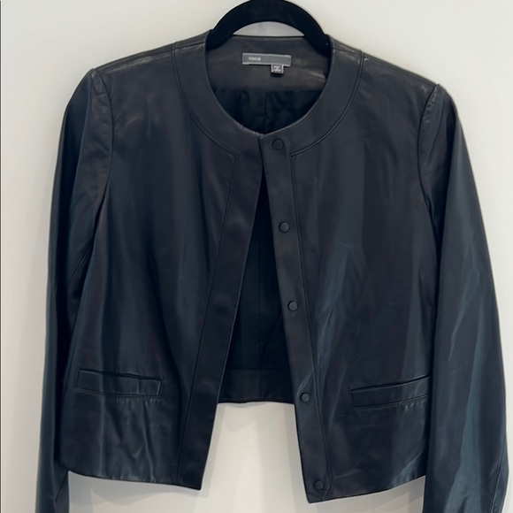 Vince Black Leather Cropped Jacket - Picture 4 of 7